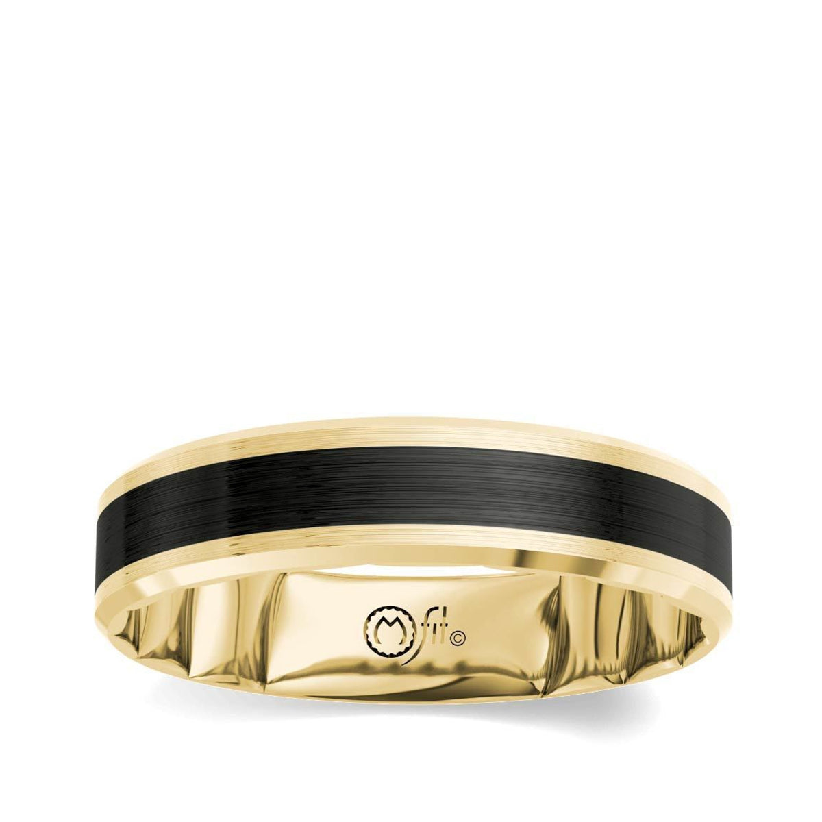 MFIT Men's Black Ceramic Inlay Satin Finish Wedding Ring in 10K Yellow Gold