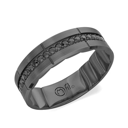MFIT 1/2 ct. tw. Men's Treated Black Diamond Vertical Cut Wedding Ring in Black Rhodium Plated 10K White Gold front view