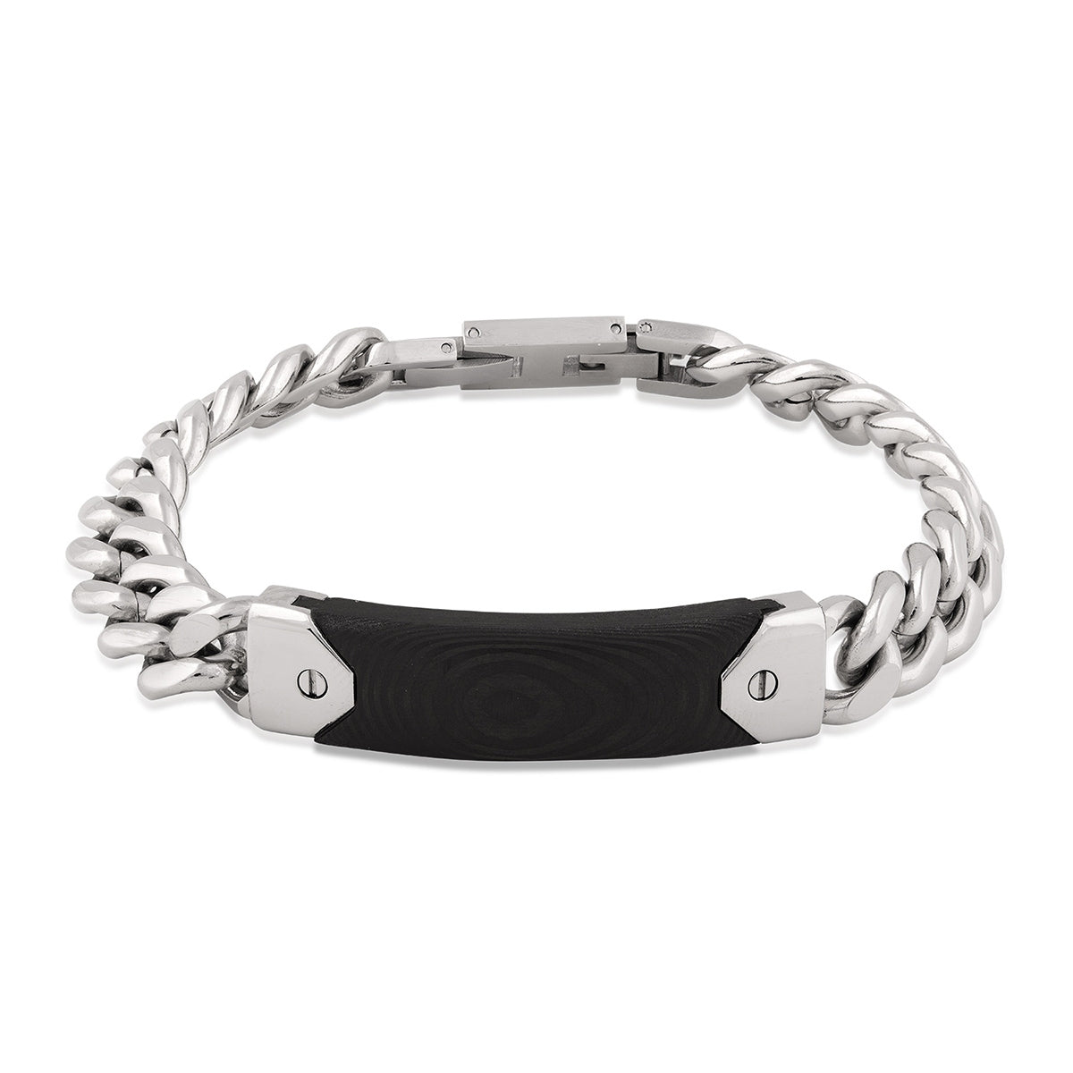 Men's 9-inch Adjustable Black Carbon Fiber Bar Bracelet in Stainless Steel
