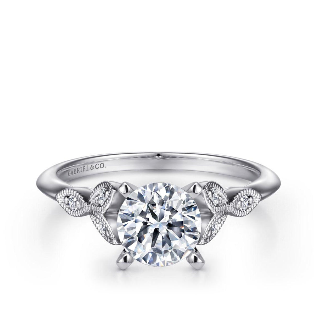 Gabriel & Co. Diamond Accent Vintage Milgrain Round Semi-Mount Engagement Ring in 14K White Gold