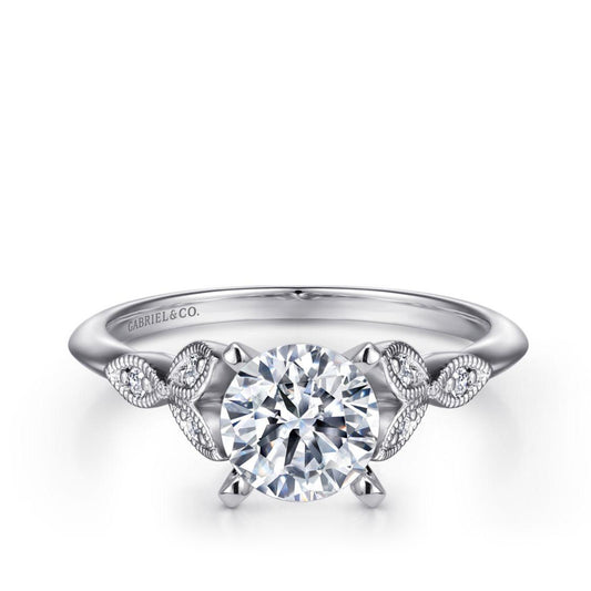 Gabriel & Co. Diamond Accent Vintage Milgrain Round Semi-Mount Engagement Ring in 14K White Gold