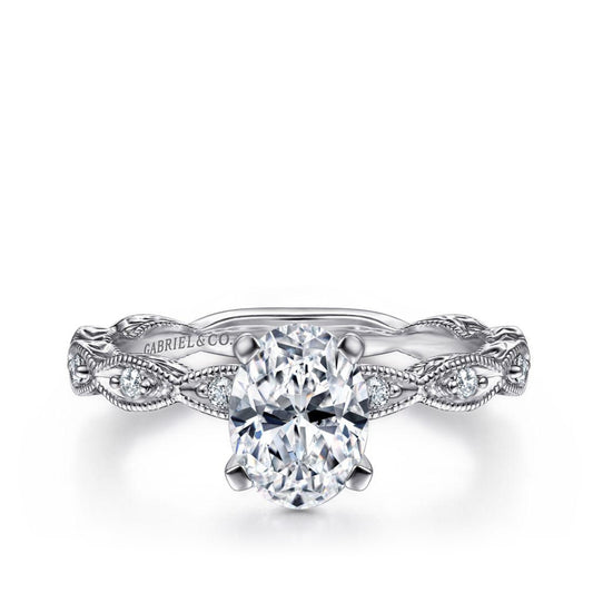 Gabriel & Co. 1/8 ct. tw. Diamond Milgrain Scalloped Oval Semi-Mount Engagement Ring in 14K White Gold