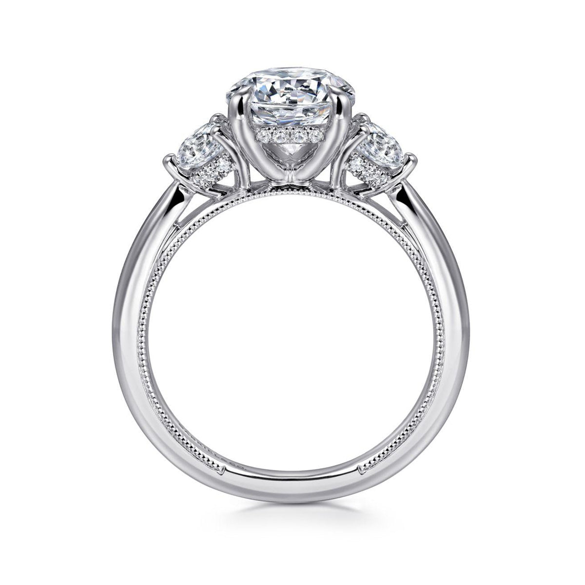 Gabriel & Co. 1/2 ct. tw. Diamond Hidden Halo Round Semi-Mount Engagement Ring in 14K White Gold close-up detail