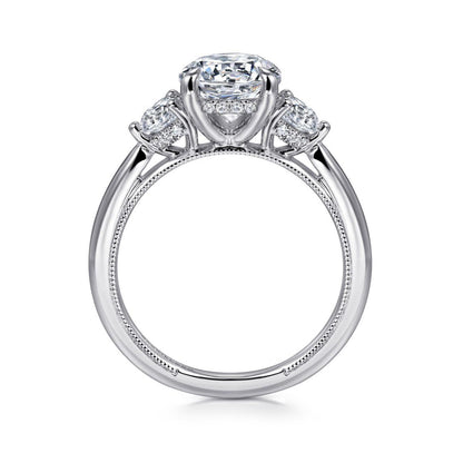 Gabriel & Co. 1/2 ct. tw. Diamond Hidden Halo Round Semi-Mount Engagement Ring in 14K White Gold close-up detail