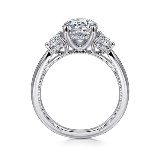 Gabriel & Co. 1/2 ct. tw. Diamond Hidden Halo Round Semi-Mount Engagement Ring in 14K White Gold close-up detail