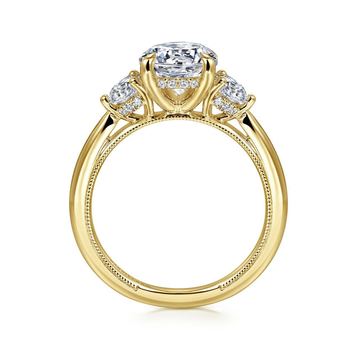 Gabriel & Co. 1/2 ct. tw. Diamond Hidden Halo Round Semi-Mount Engagement Ring in 14K Yellow Gold close-up detail