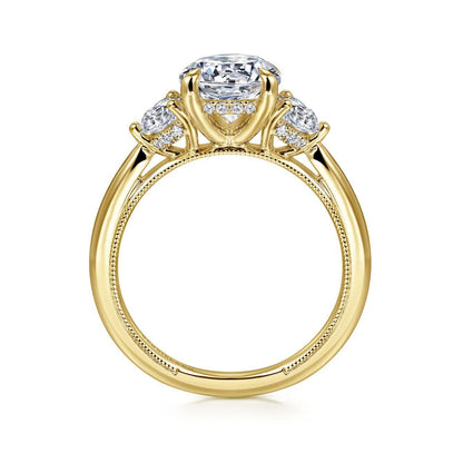 Gabriel & Co. 1/2 ct. tw. Diamond Hidden Halo Round Semi-Mount Engagement Ring in 14K Yellow Gold close-up detail