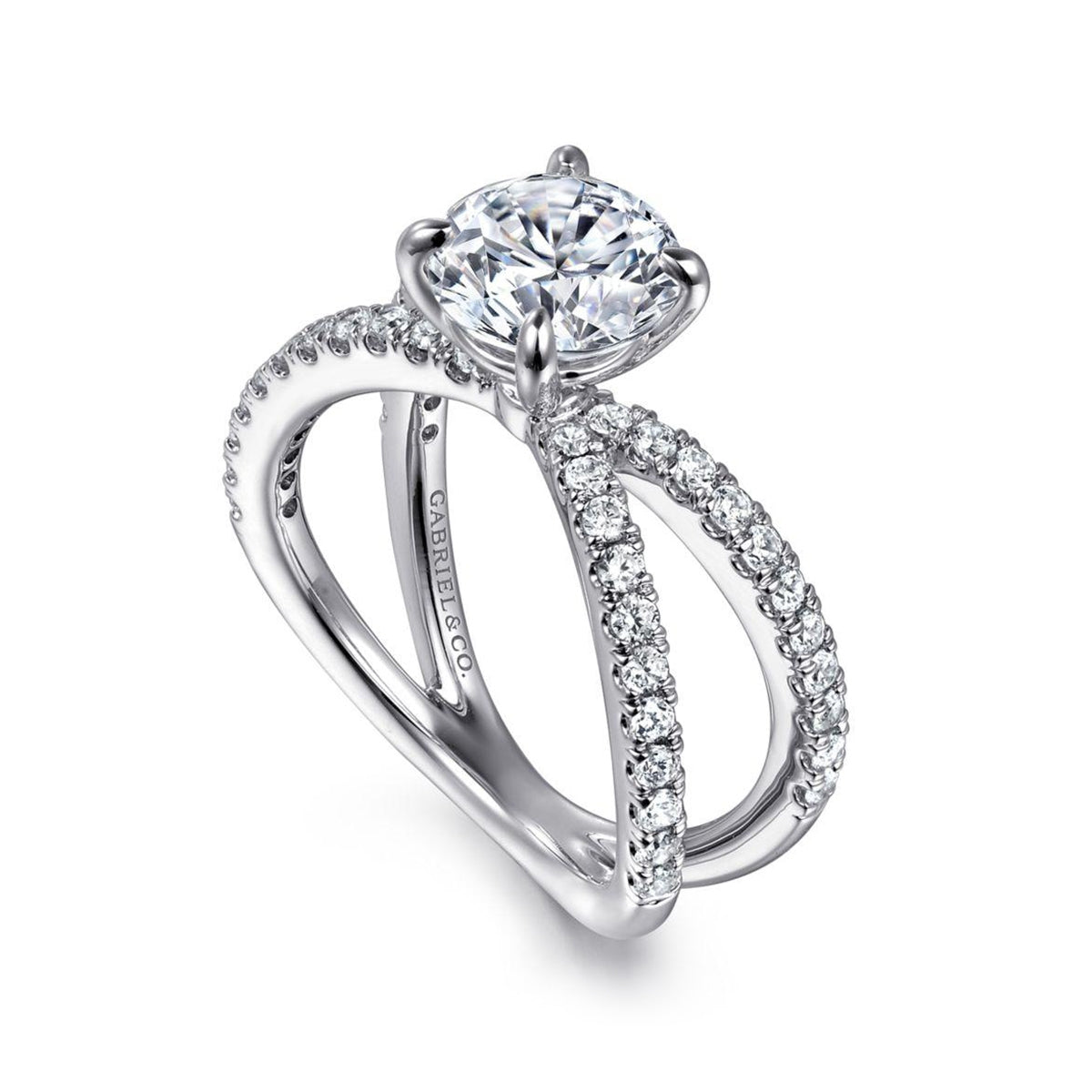 Gabriel & Co. 1/2 ct. tw. Diamond Split Shank Round Semi-Mount Engagement Ring in 14K White Gold front view