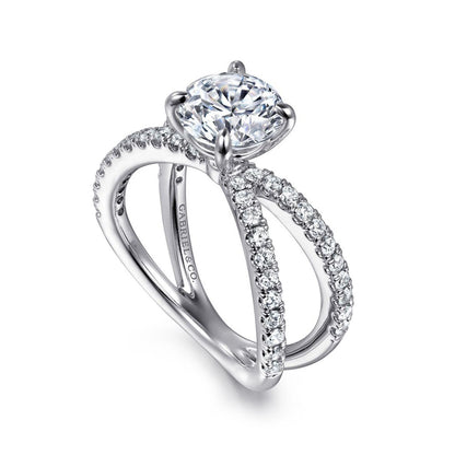 Gabriel & Co. 1/2 ct. tw. Diamond Split Shank Round Semi-Mount Engagement Ring in 14K White Gold front view
