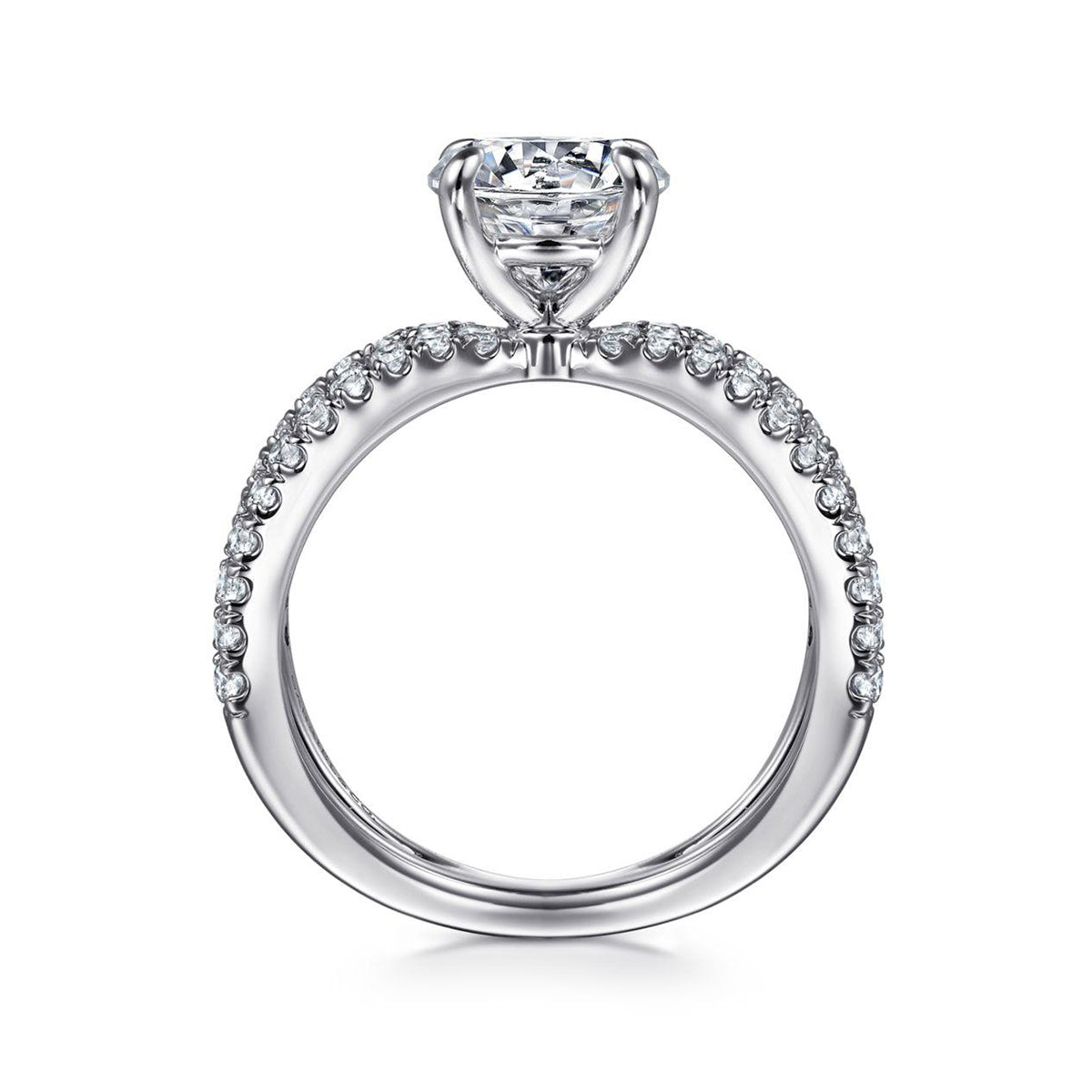 Gabriel & Co. 1/2 ct. tw. Diamond Split Shank Round Semi-Mount Engagement Ring in 14K White Gold close-up detail