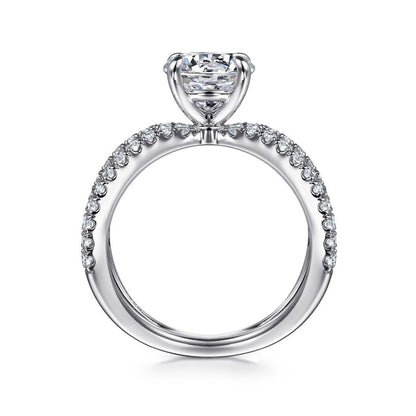 Gabriel & Co. 1/2 ct. tw. Diamond Split Shank Round Semi-Mount Engagement Ring in 14K White Gold close-up detail