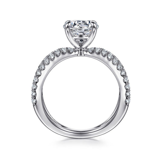 Gabriel & Co. 1/2 ct. tw. Diamond Split Shank Round Semi-Mount Engagement Ring in 14K White Gold close-up detail