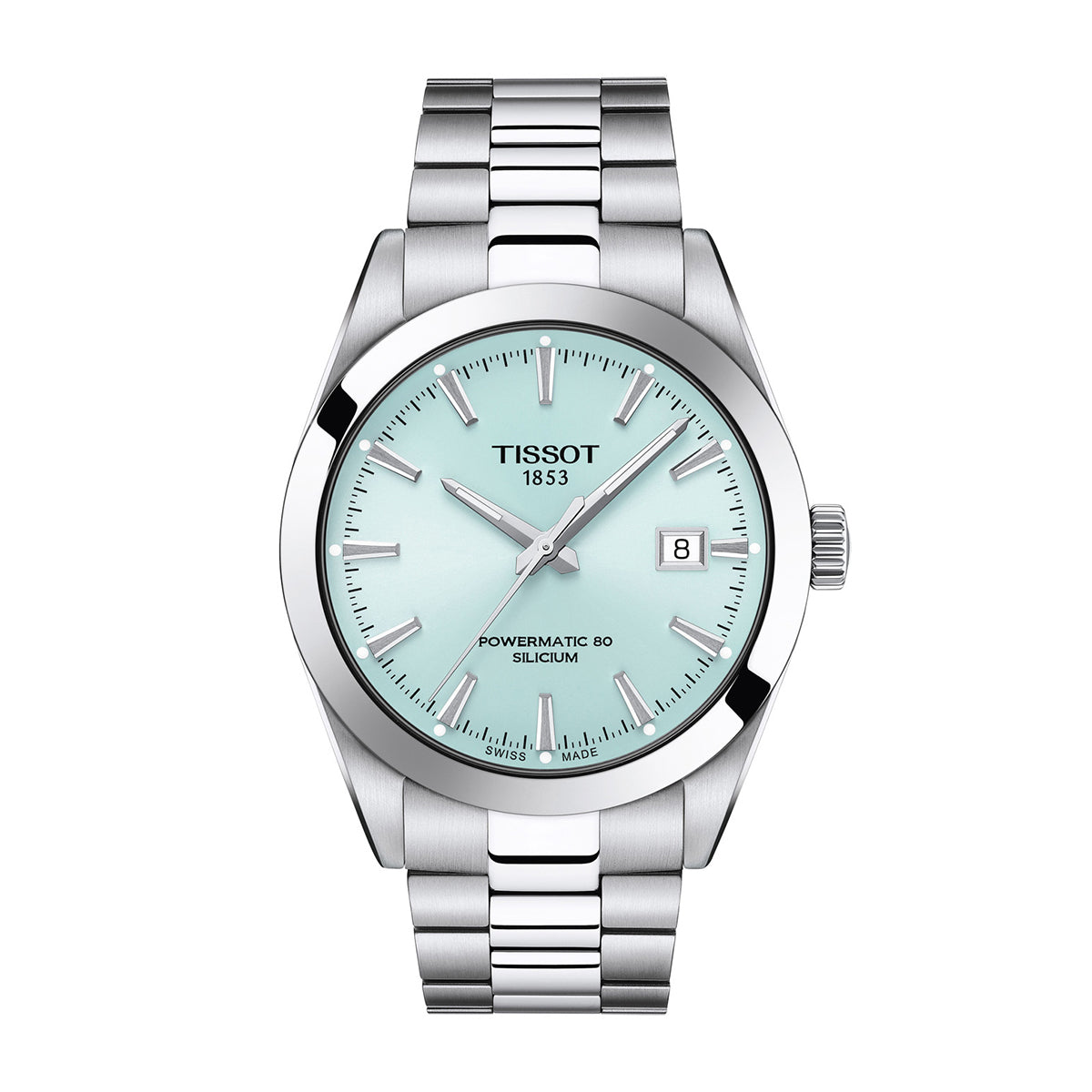 stainless steel men's Tissot Gentleman automatic watch with blue dial