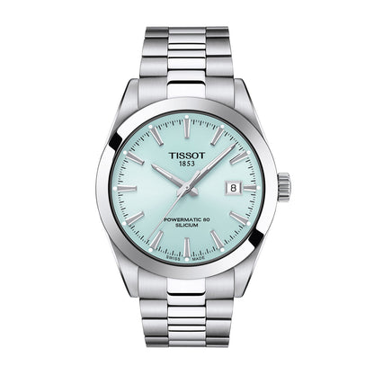stainless steel men's Tissot Gentleman automatic watch with blue dial