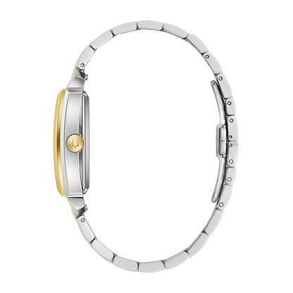 Bulova Men's Sutton Automatic White & Gold-Tone Stainless Steel Watch with Silver & Gold Accented Dial front view