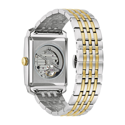 Bulova Men's Sutton Automatic White & Gold-Tone Stainless Steel Watch with Silver & Gold Accented Dial close-up detail