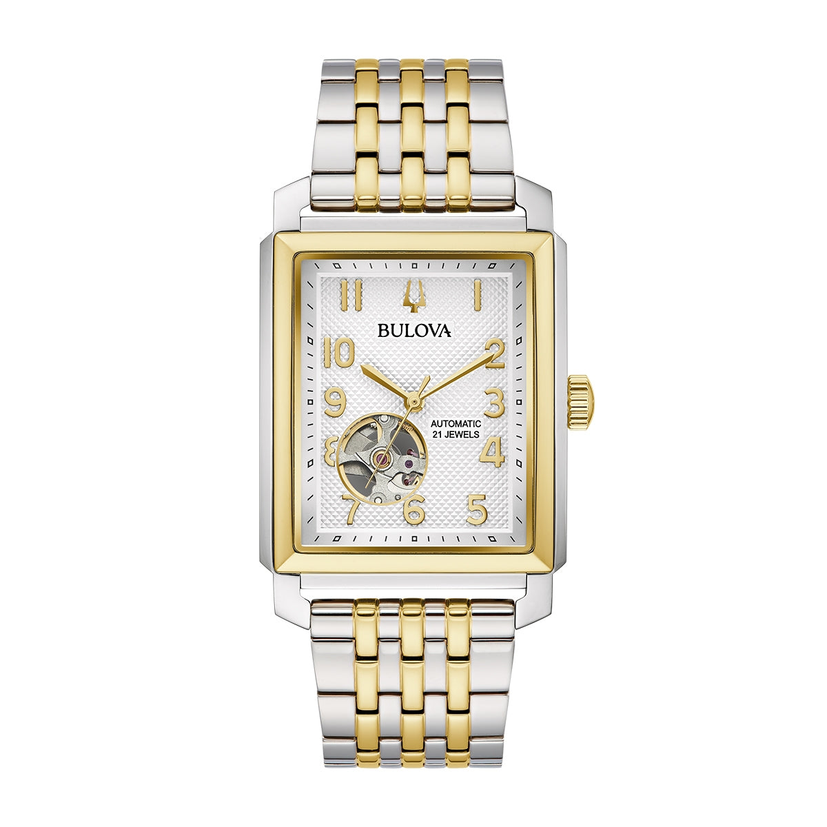 Bulova Men's Sutton Automatic White & Gold-Tone Stainless Steel Watch with Silver & Gold Accented Dial
