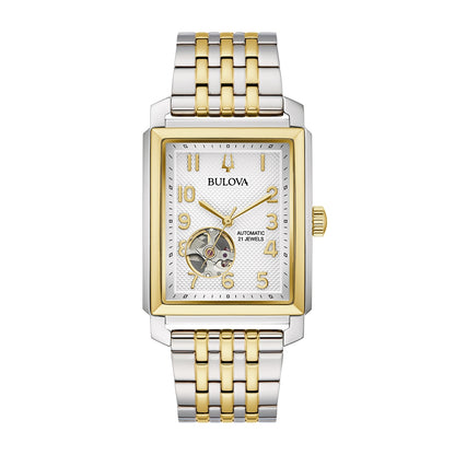 Bulova Men's Sutton Automatic White & Gold-Tone Stainless Steel Watch with Silver & Gold Accented Dial