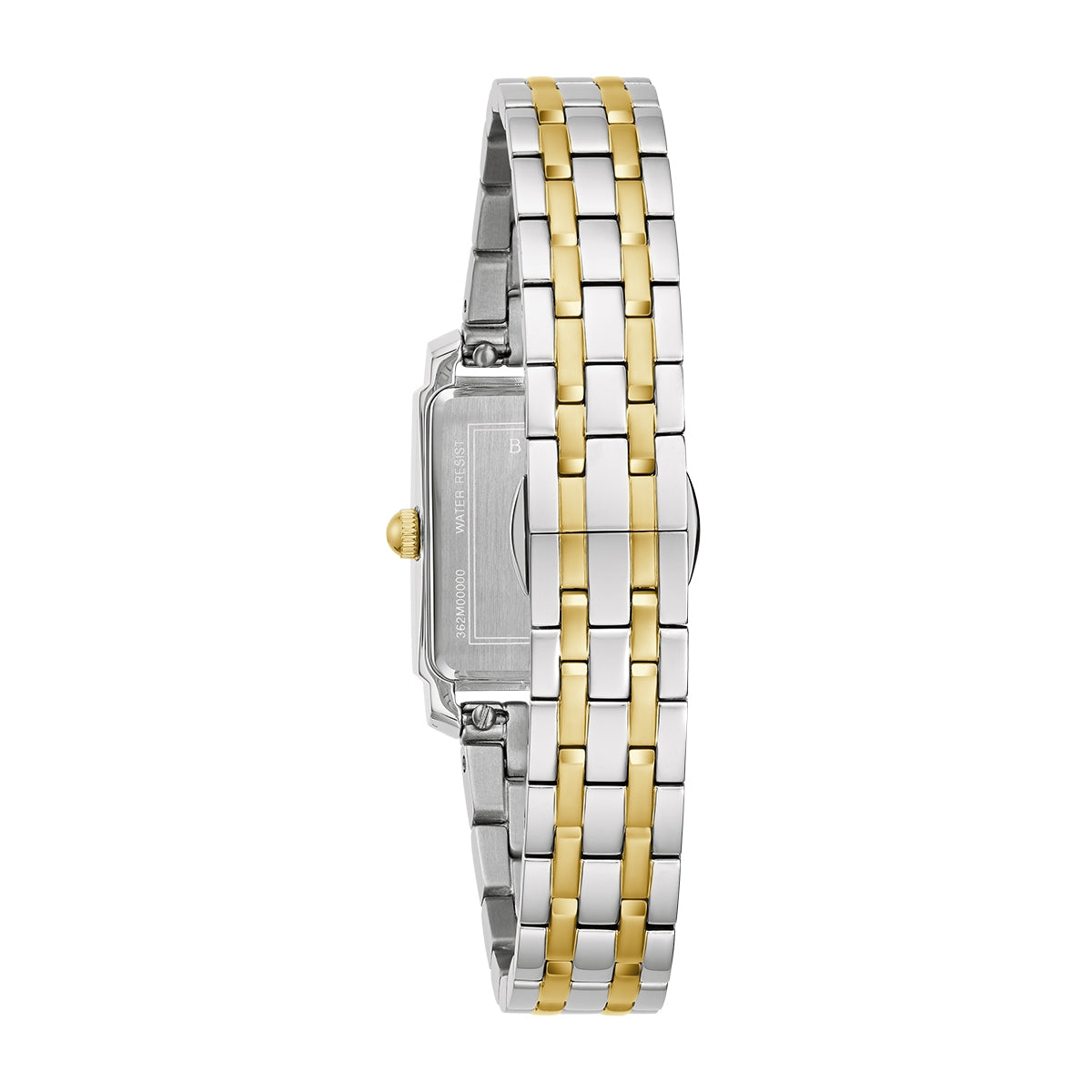 Bulova Ladies' Sutton Quartz White & Gold-Tone Stainless Steel Watch with Mother of Pearl Dial close-up detail