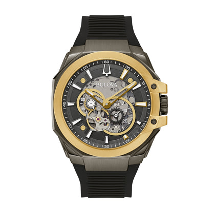 Bulova Men's Marc Anthony Maquina Automatic Gray & Gold-Tone Stainless Steel Watch with Gray Open Aperture Dial & Black