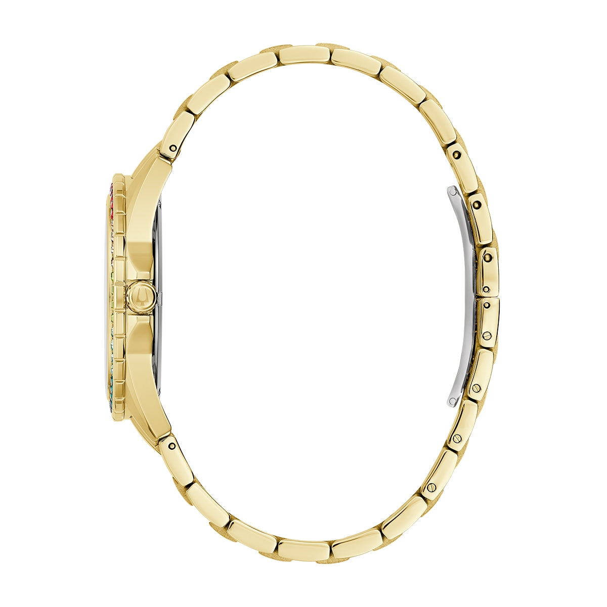 Bulova Phantom Quartz Gold-Tone Stainless Steel Watch with Rainbow Crystals & Champagne Dial front view
