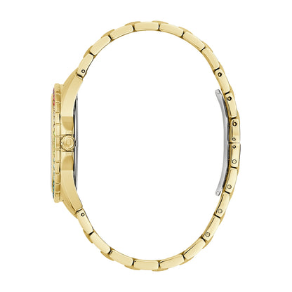 Bulova Phantom Quartz Gold-Tone Stainless Steel Watch with Rainbow Crystals & Champagne Dial front view