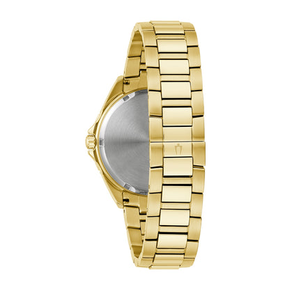 Bulova Phantom Quartz Gold-Tone Stainless Steel Watch with Rainbow Crystals & Champagne Dial close-up detail