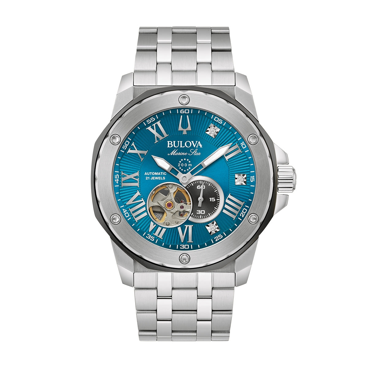 Bulova Men's Marc Anthony Marine Star Automatic Stainless Steel Watch with Diamond Accent Blue Dial