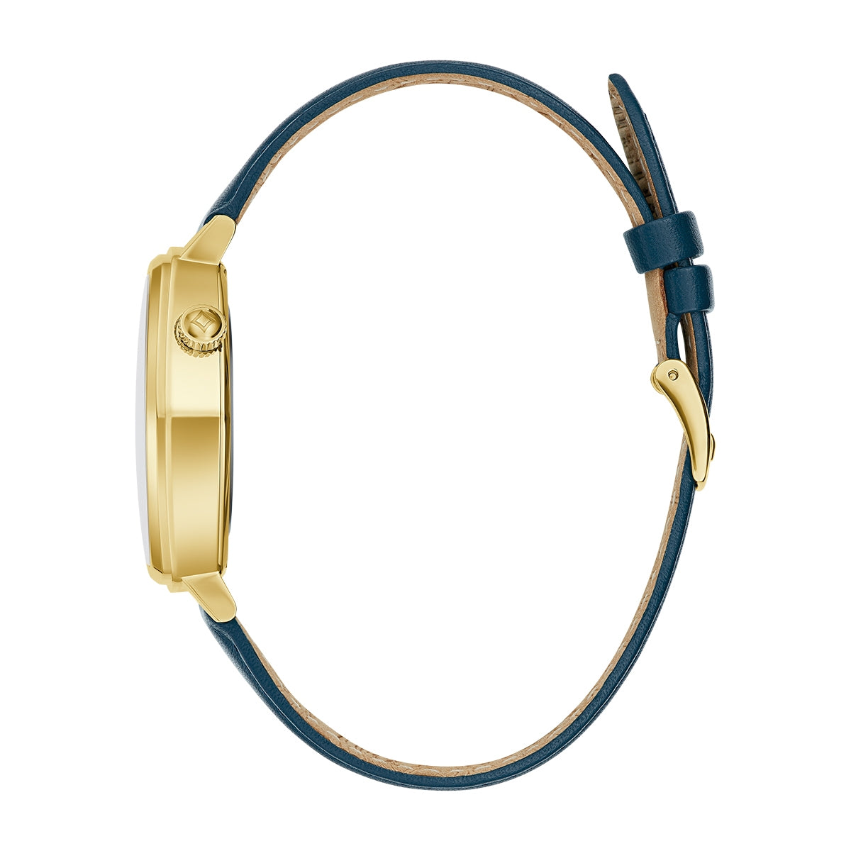 Bulova Men's Frank Lloyd Wright Imperial Hotel Quartz Gold-Tone Stainless Steel Watch with Blue Leather Strap front view