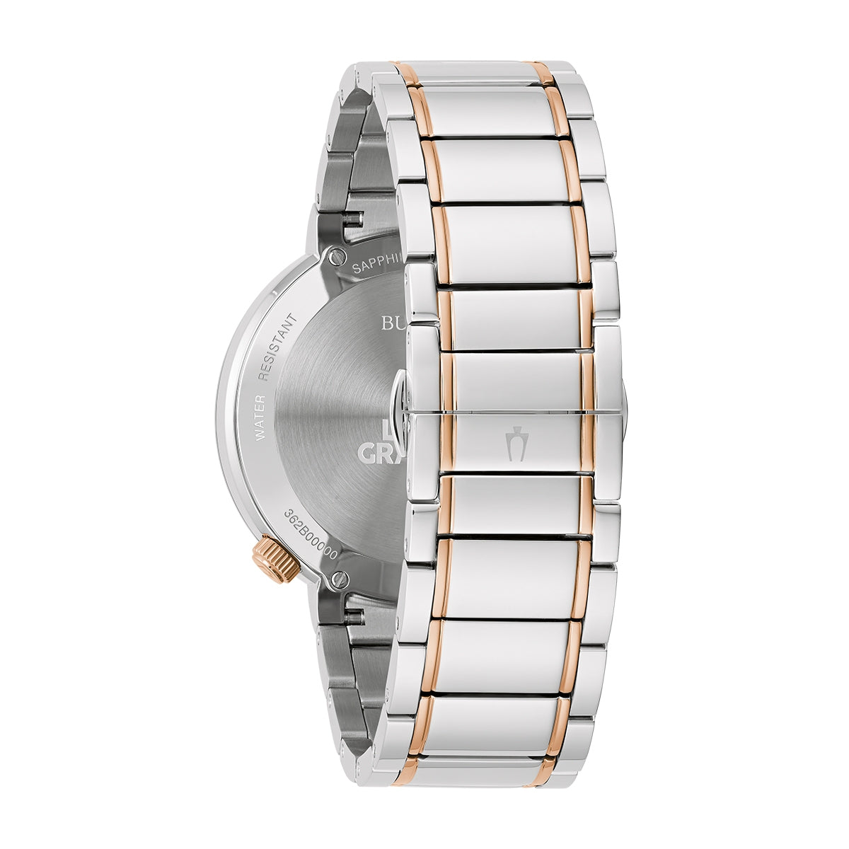Bulova Men's Latin Grammy Quartz White & Rose Gold-Tone Stainless Steel Watch with Gray Dial close-up detail