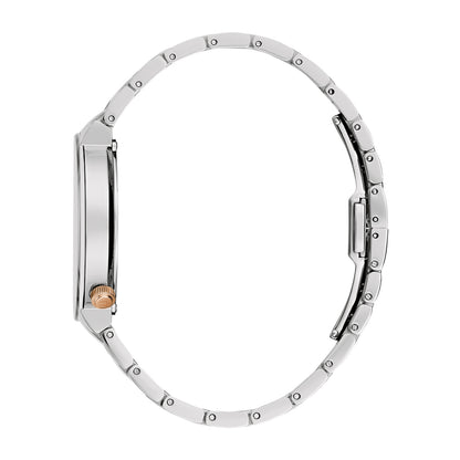 Bulova Ladies' Latin Grammy Quartz White & Rose Gold-Tone Stainless Steel Watch with Gray Dial front view