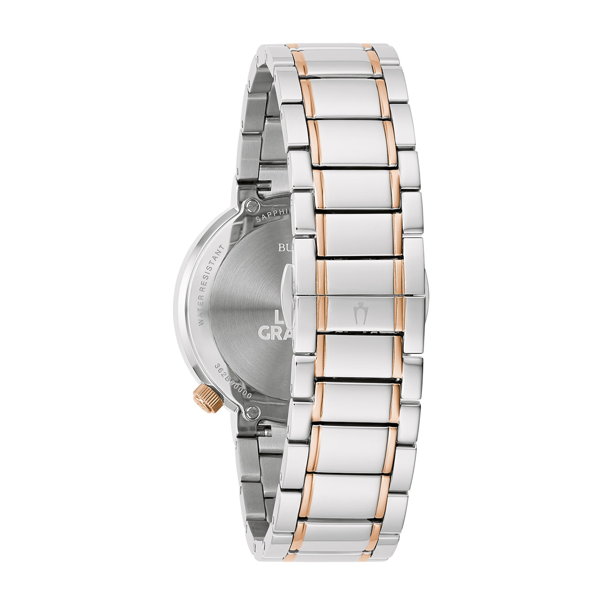 Bulova Ladies' Latin Grammy Quartz White & Rose Gold-Tone Stainless Steel Watch with Gray Dial close-up detail