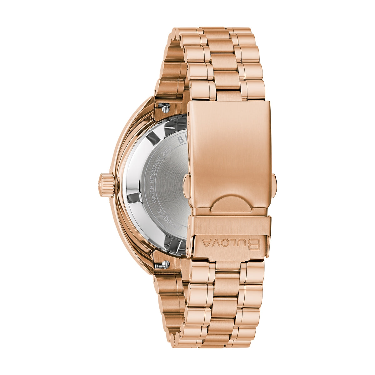 Bulova Men's Archive Automatic Rose Gold-Tone Stainless Steel Watch with Black Dial close-up detail