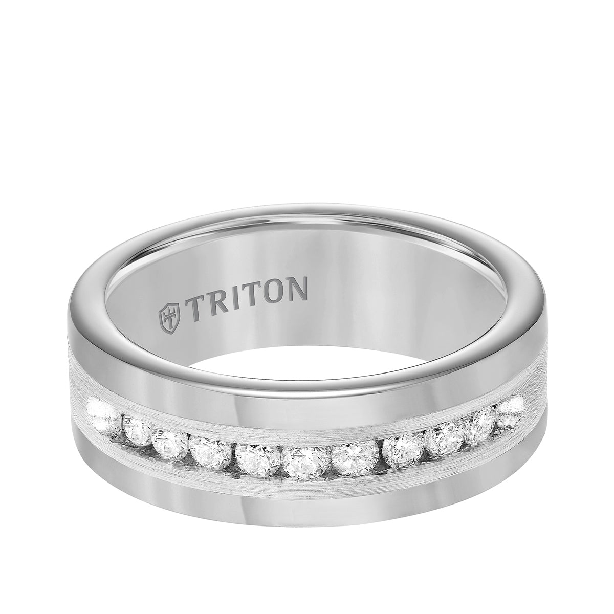 Triton 1/2 ct. tw. Men's Round Brilliant Diamond Channel Set Wedding Ring in Tungsten Carbide front view