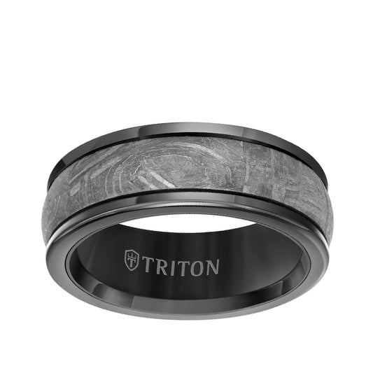 Triton Men's Meteorite Inlay Wedding Ring in Black Tungsten Carbide