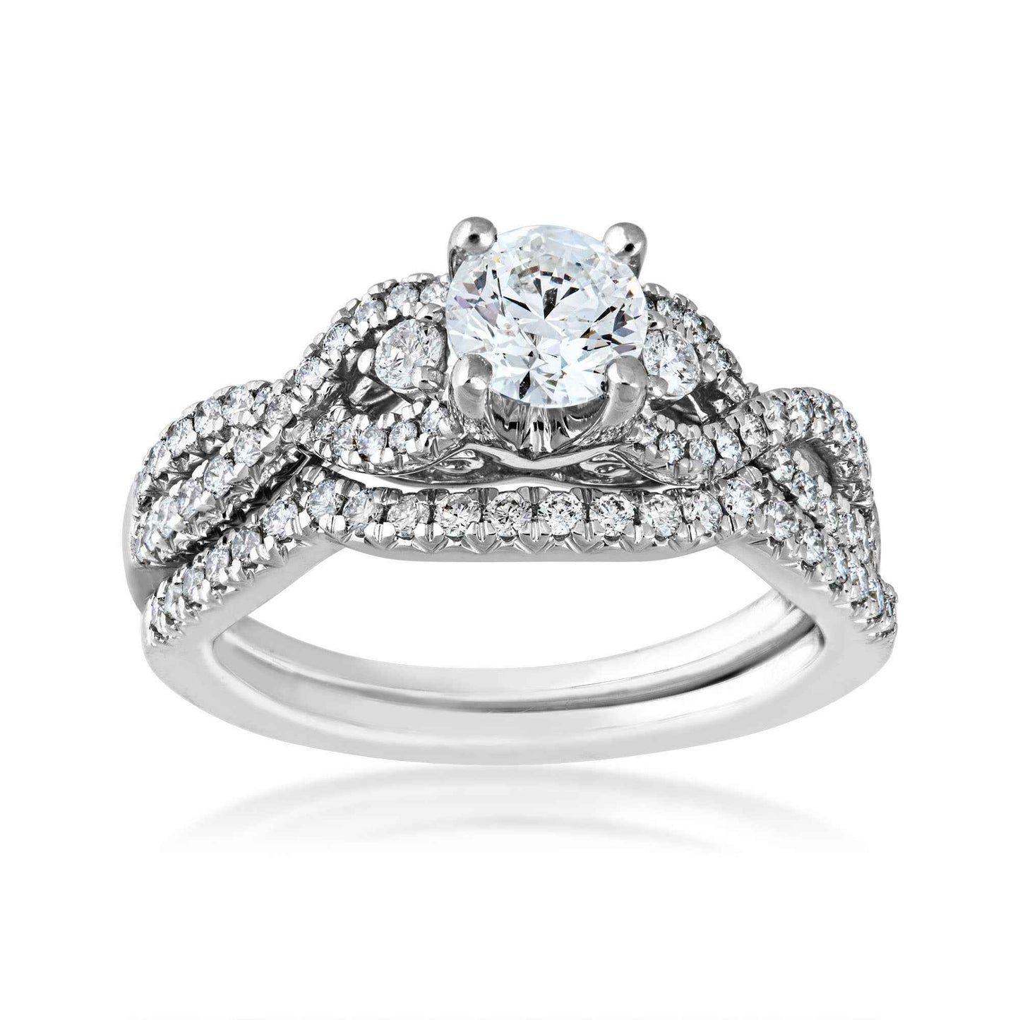 Noventa 1-1/4 ct. tw Round Diamond Wedding Set with Infinity Inspired Band in 14K White Gold