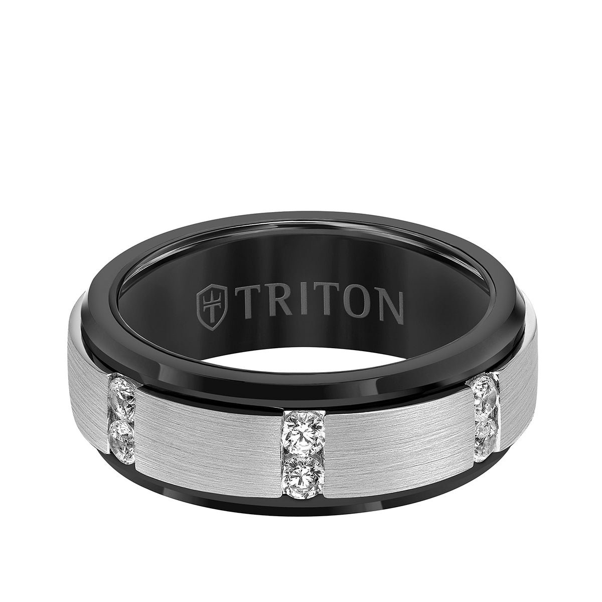 Triton Men's 1/3 ct. tw. Diamond Vertical Channel Set Wedding Ring in White & Black Tungsten Carbide front view