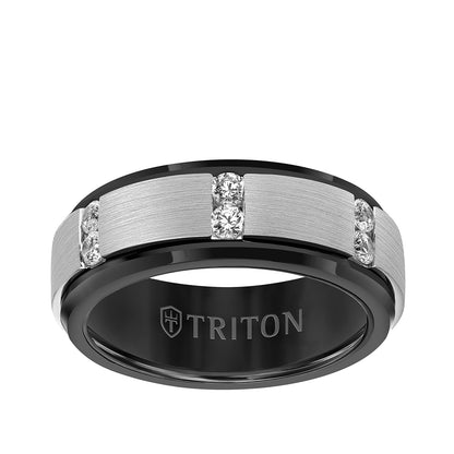 Triton Men's 1/3 ct. tw. Diamond Vertical Channel Set Wedding Ring in White & Black Tungsten Carbide