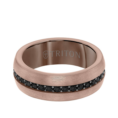 Triton Men's Black Sapphire Satin Finish Wedding Ring in Espresso Tungsten Carbide front view