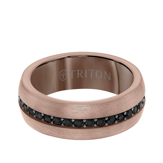 Triton Men's Black Sapphire Satin Finish Wedding Ring in Espresso Tungsten Carbide front view