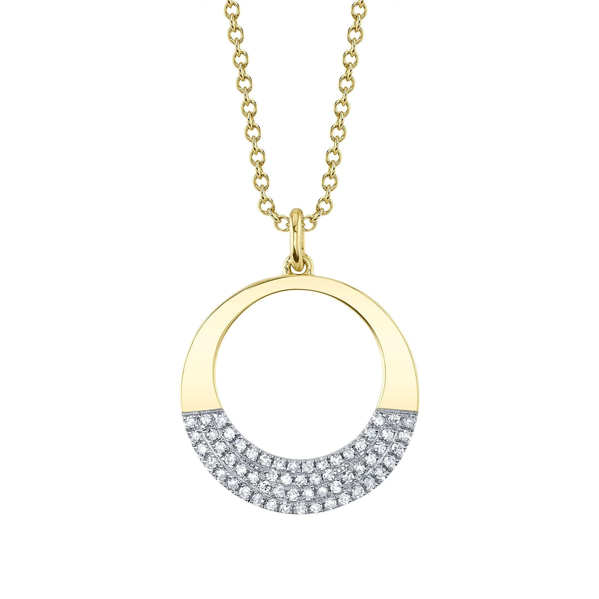 Shy Creation 1/7 ct. tw. Diamond Pave Circle Pendant in 14K Yellow Gold