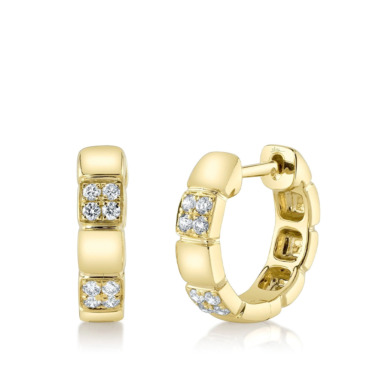 Shy Creation 1/5 ct. tw. Diamond Square Fluted Huggie Hoop Earrings in 14K Yellow Gold