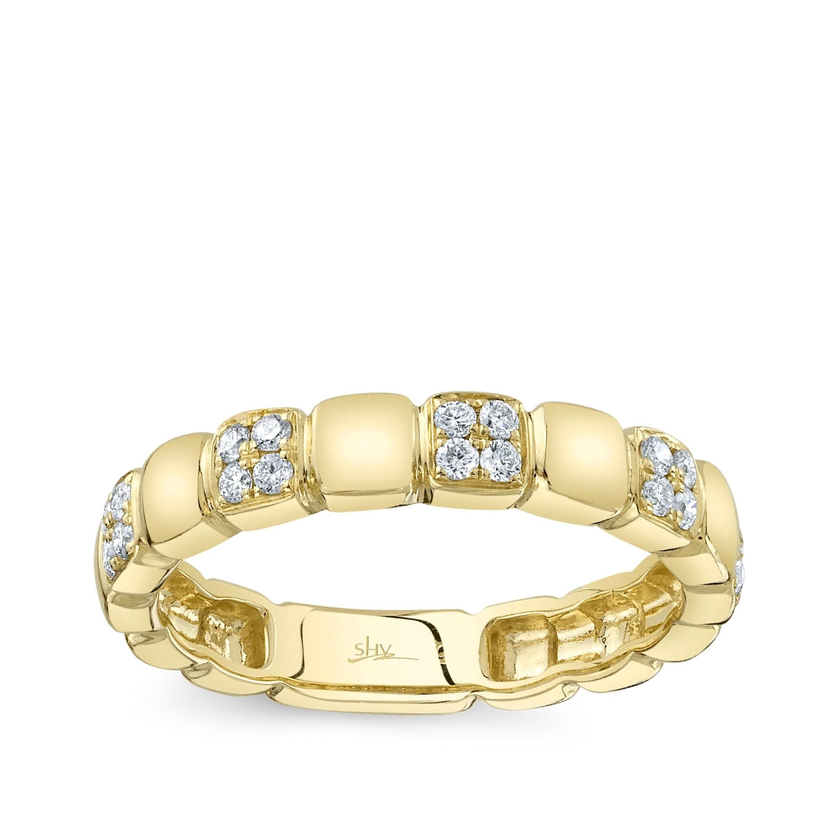 Shy Creation 1/4 ct. tw. Diamond Square Fluted Ring in 14K Yellow Gold