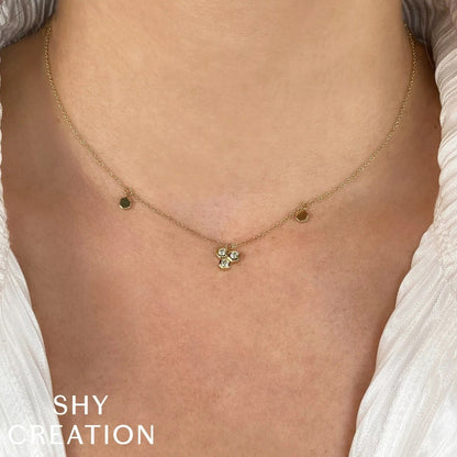 Shy Creation 1/5 ct. tw. Diamond Honeycomb Necklace in 14K Yellow Gold front view