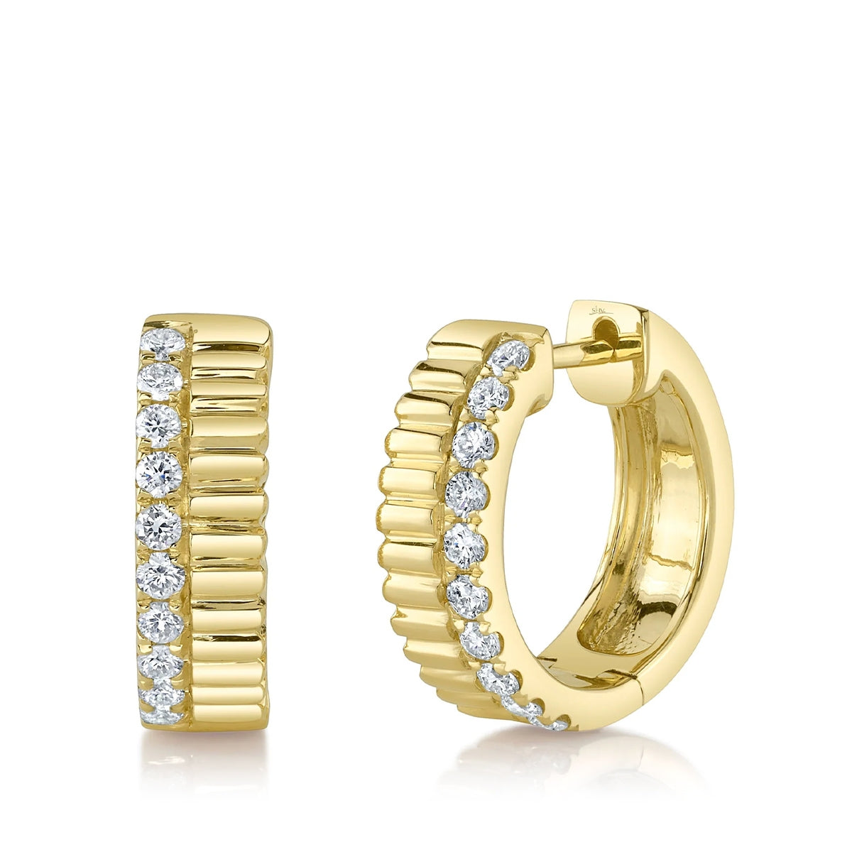 Shy Creation 1/3 ct. tw. Diamond Coin-Edge Huggie Hoop Earrings in 14K Yellow Gold
