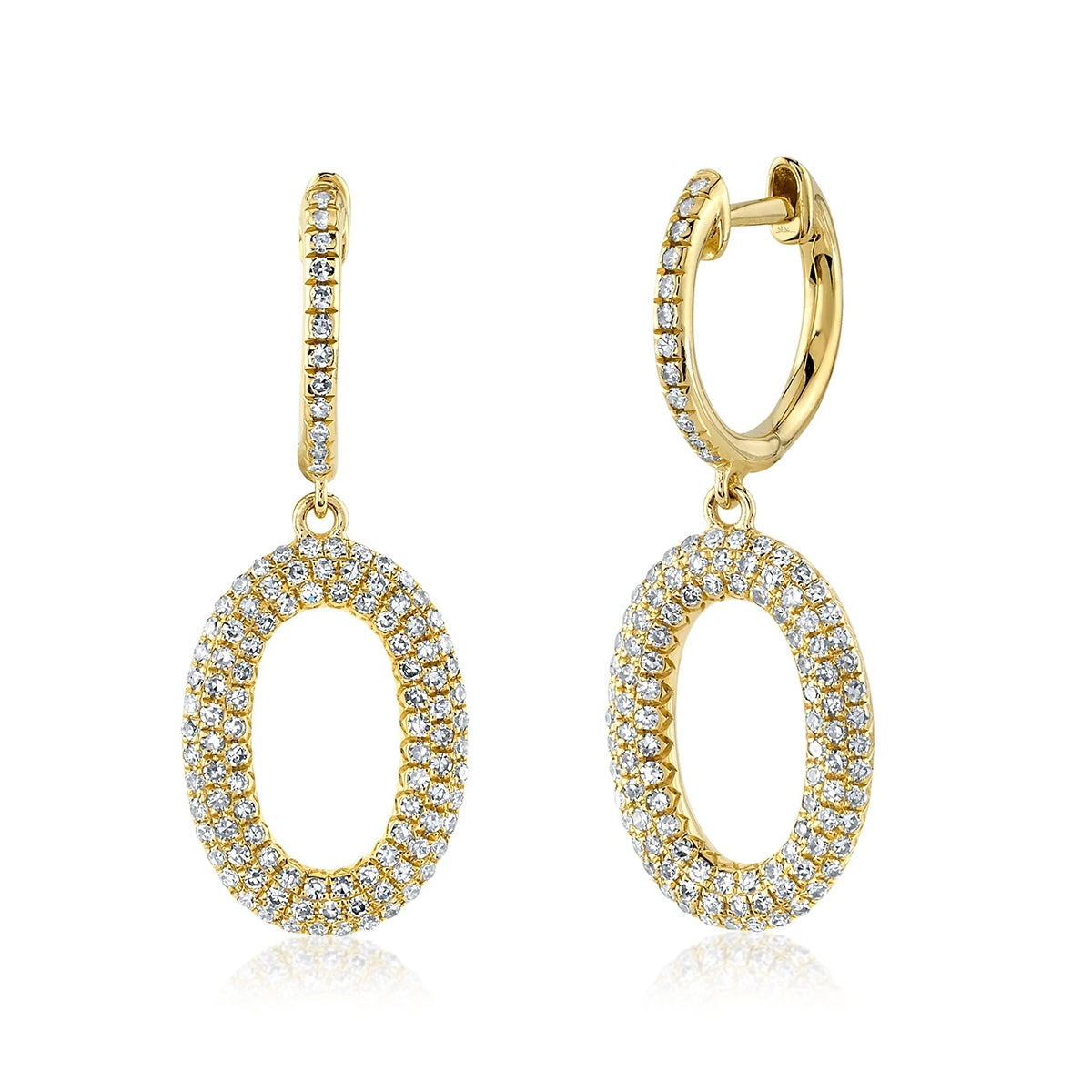 Shy Creation 1/2 ct. tw. Diamond Pave Oval Dangle Earrings in 14K Yellow Gold