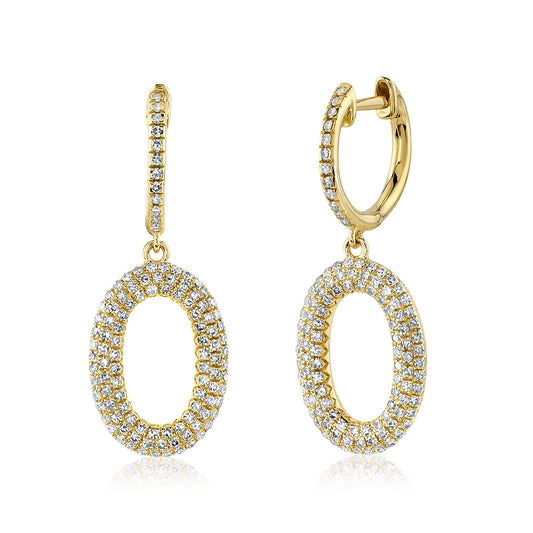 Shy Creation 1/2 ct. tw. Diamond Pave Oval Dangle Earrings in 14K Yellow Gold