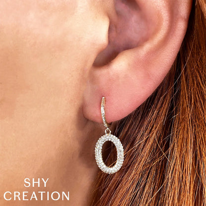 Shy Creation 1/2 ct. tw. Diamond Pave Oval Dangle Earrings in 14K Yellow Gold front view