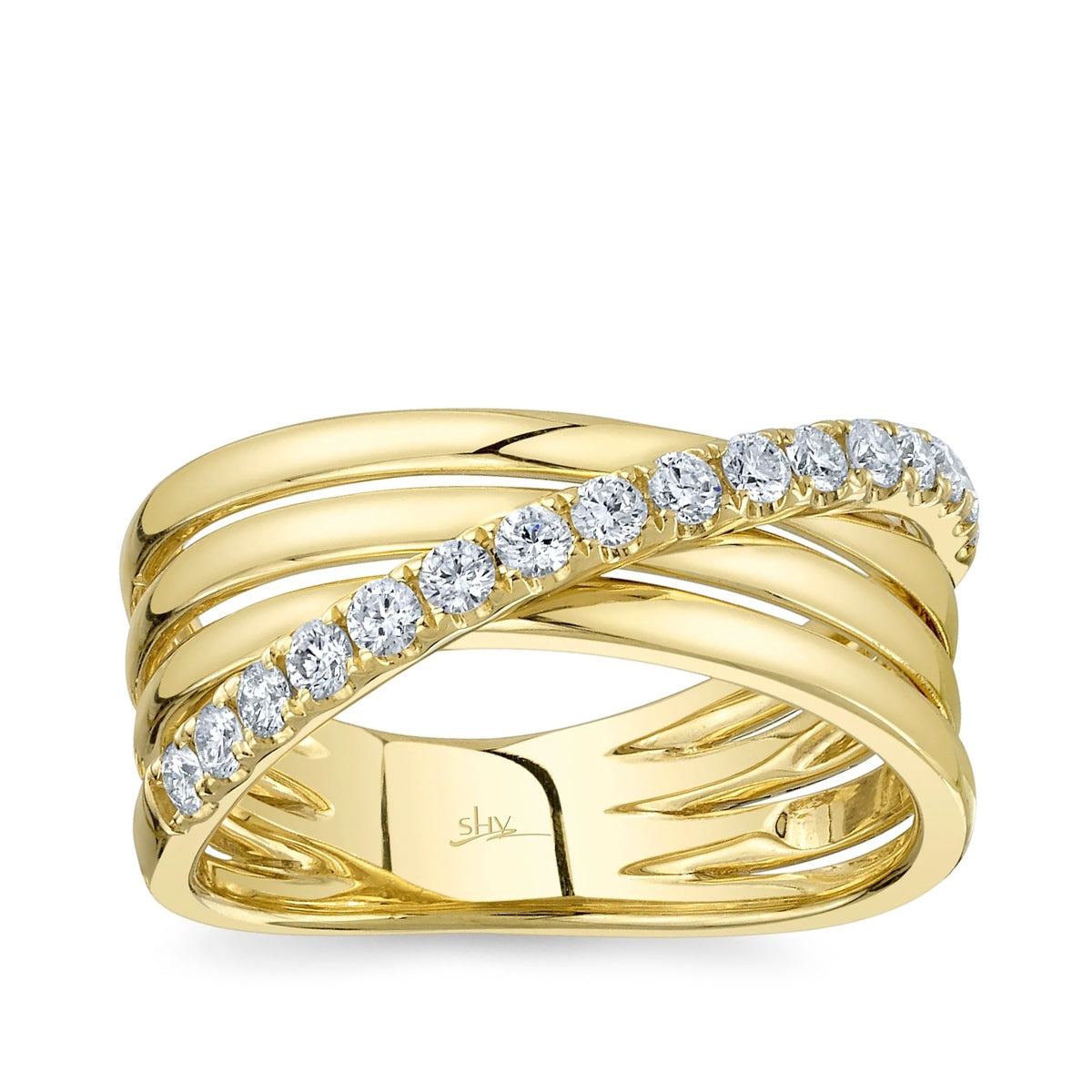 Shy Creation 3/8 ct. tw. Diamond Crossover Ring in 14K Yellow Gold (2)