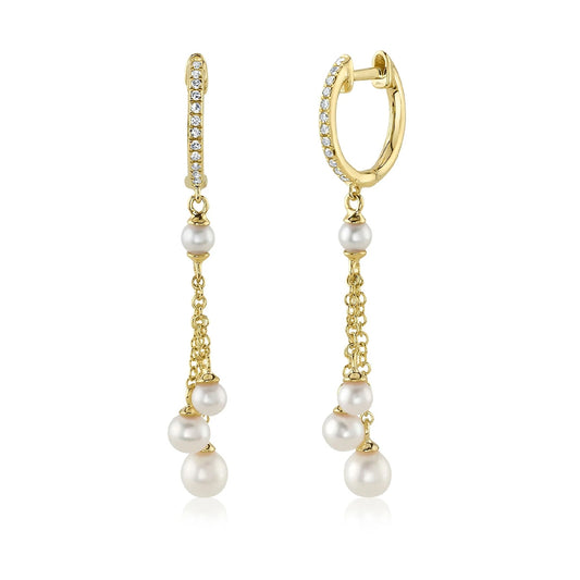 Shy Creation Cultured Pearl & Diamond Accent Dangle Earrings in 14K Yellow Gold